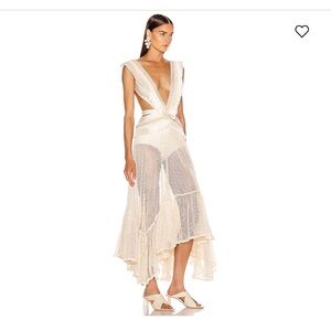 PATBO
Fringe and Mesh Cutout Maxi Nude Beige Dress XS